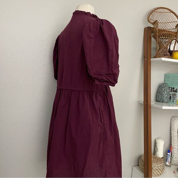 Burgundy Structured Puff Sleeve Mini Dress - Picture 3 of 5